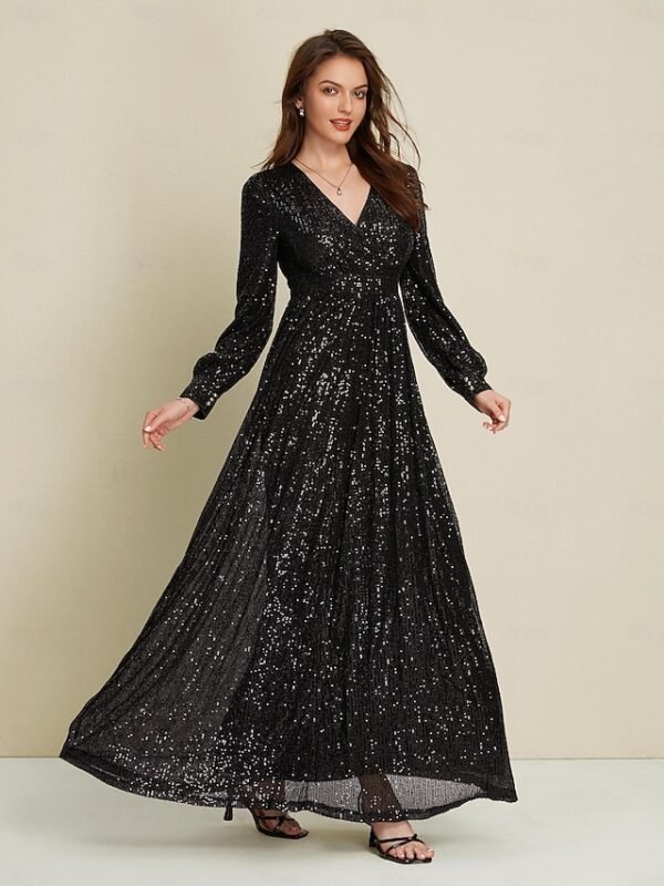 Black Sequin Party/Wedding Guest V Neck Long Sleeve Maxi Dress dress to impress 2024 Ador Black 2025 $89.00 XS S M L XL 2XL 3XL 4XL