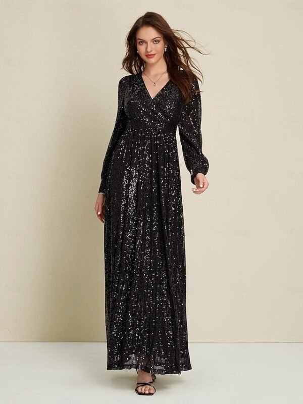 Black Sequin Party/Wedding Guest V Neck Long Sleeve Maxi Dress dress to impress 2024 Ador Black 2025 $89.00 XS S M L XL 2XL 3XL 4XL