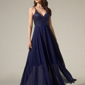 Chiffon Sequin Sleeveless Sparkly Solid Party Maxi Dress Ador Navy Blue 2025 $59.00 XS S M L XL 2XL 3XL 4XL