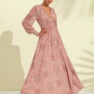 Chiffon Wedding Guest Elastic Waist Floral Maxi Dress Ador Pink 2025 $98.00 XS S M L XL 2XL 3XL 4XL