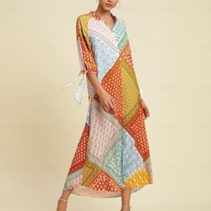 Colorful Silk Scarf Printed Tie Sleeve Maxi Dress Ador Rainbow 2025 $53.00 XS S M L XL 2XL 3XL 4XL