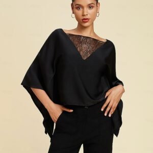 Women's Summer Tops Solid / Plain Color Casual Daily Weekend Batwing Sleeve Black Lace Dolman Casual Daily Bateau Summer Ador Black 2025 $32.00 XS S M