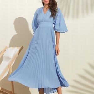 Women's Wedding Guest Dress Maxi Blue V-Neck Dolman Sleeve Pleated Chiffon Ador Sky Blue 2025 $59.00 XS S M L XL 2XL 3XL 4XL